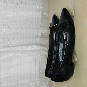 Nine West Black Leather & Suede Pointed Toe Ballet Flats With Bow Sz8.5